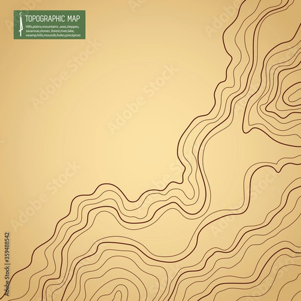 Obraz topographic map vector illustration abstract height lines isolated on a brown background