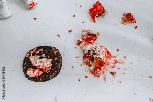 Obraz The remains of the cake on the floor. The cake fell and broke