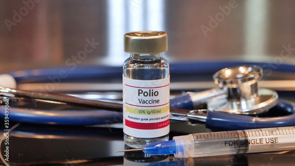 Obraz Via of Polio Vaccine on a stainless steel background