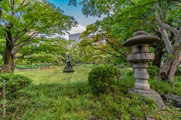 Obraz Wide angle view of Hibiya Park or Hibiya Koen (日比谷公園). Urban public park located in Tokyo, Japan 