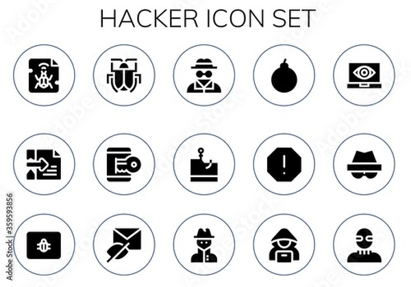 Fototapeta Modern Simple Set of hacker Vector filled Icons