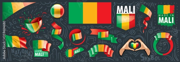 Fototapeta Vector set of the national flag of Mali in various creative designs