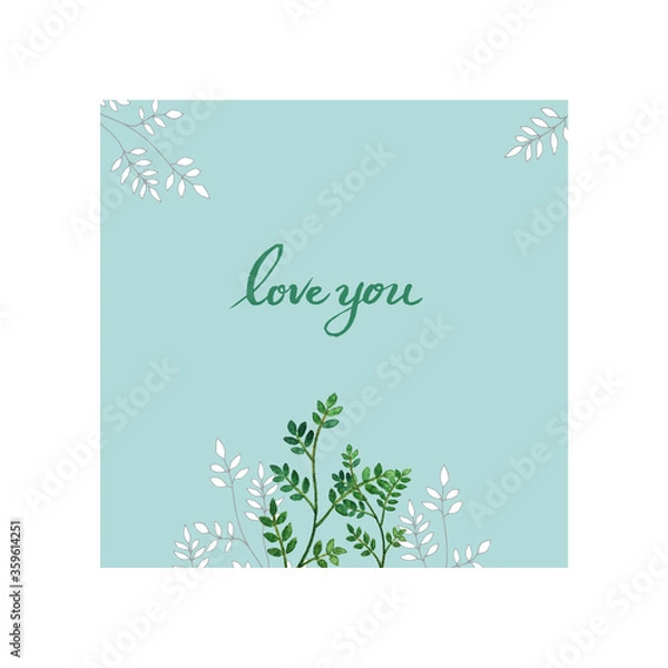 Fototapeta 나뭇잎과 .민트색 프레임. 벡터 일러스트레이션