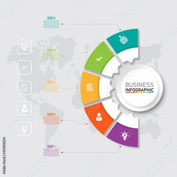 Obraz Infographic Template Half circle.Business Concept With 5 Options.Workflow, Chart,Timeline ,Diagram.