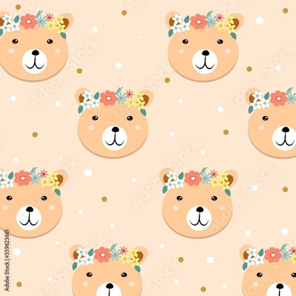Fototapeta seamless pattern with teddy bears and flowers