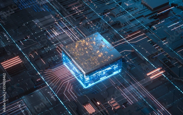 Obraz 3d illustration Technology Smart motherboard chip creative map