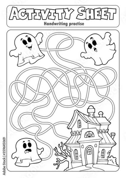 Fototapeta Ćwiczenie pisma ręcznego w arkuszu ćwiczeń, temat 6