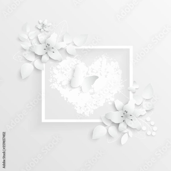 Fototapeta White rose. Square frame with abstract cut flowers. Vector illustration.