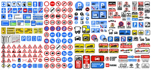Obraz Traffic sign collection vector isolated on white.