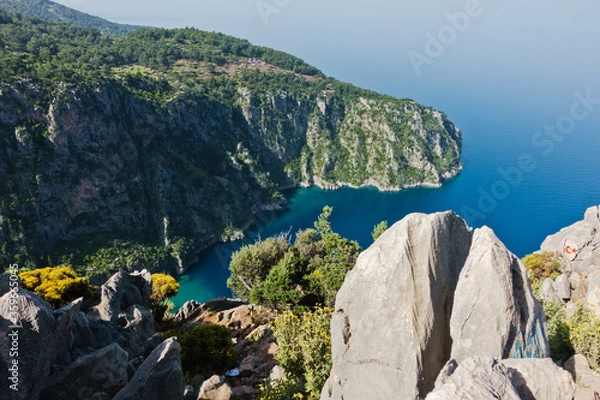 Fototapeta Viewpoint on a Butterfly valley beach from the Lycian way, near Fethiye, Turkey