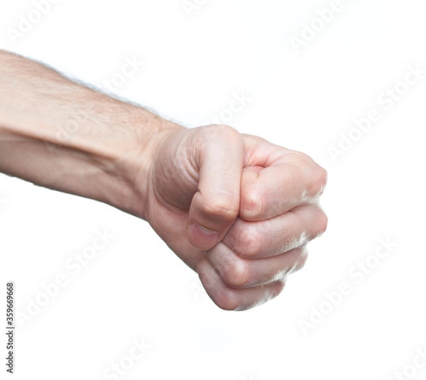 Obraz Closeup man's hand isolated on white background