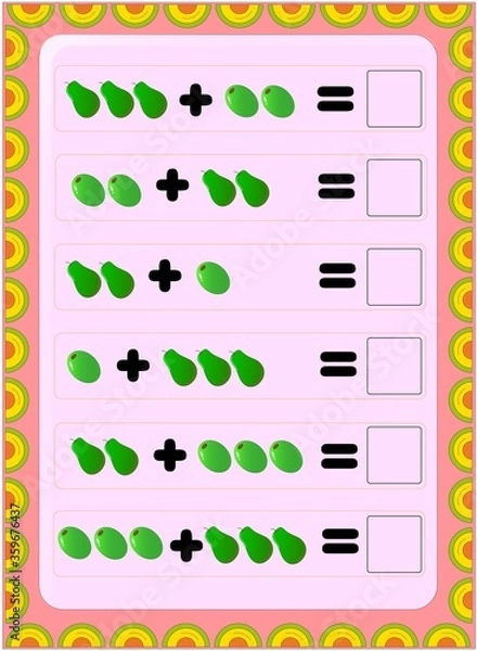 Fototapeta Preschool and toddler math with olive and pear design