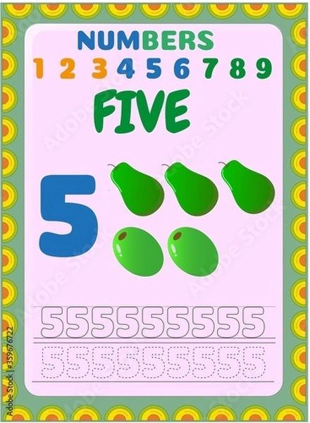 Fototapeta Preschool and toddler math with olive and pear design
