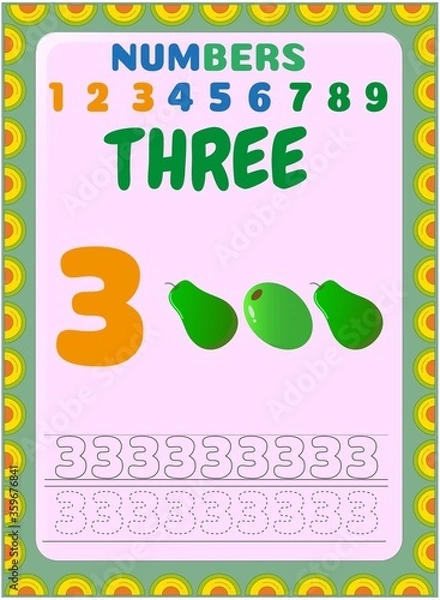 Fototapeta Preschool and toddler math with olive and pear design