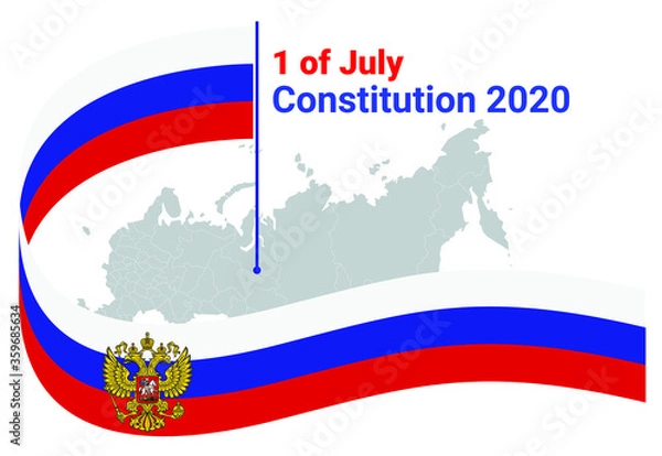 Fototapeta Constitution of the Russian Federation. 1 of July. English title, map and ribbon flag
