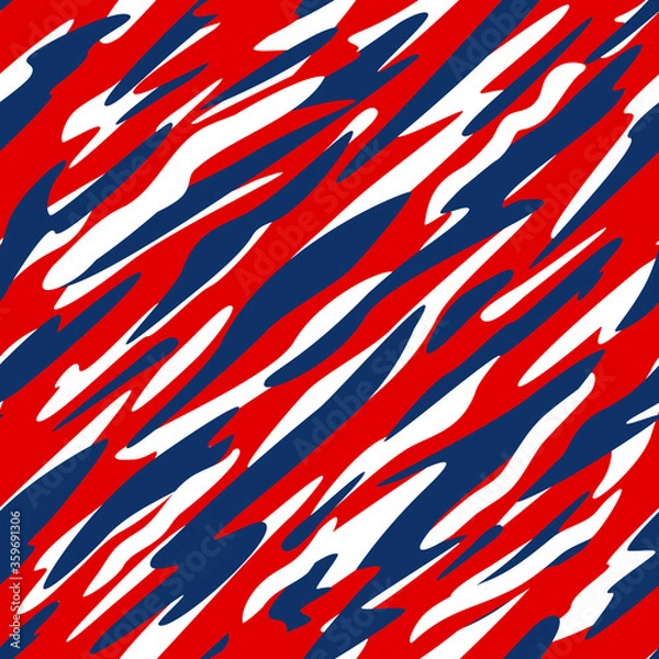 Fototapeta Red, White and Blue Patriotic Abstract Diagonal Camo Style Seamless Repeating Pattern Vector Illustration