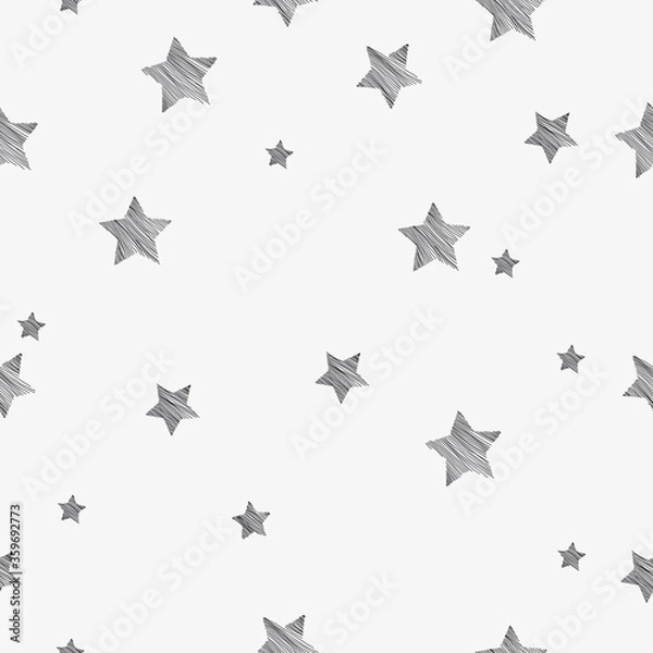 Fototapeta Seamless graphic pattern with the image of a simple geometric shape of the star. Vector illustration. Black and white, with elements of the hatch.