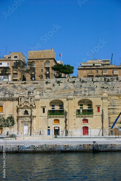Fototapeta Old houses of Valetta from the Harbour
