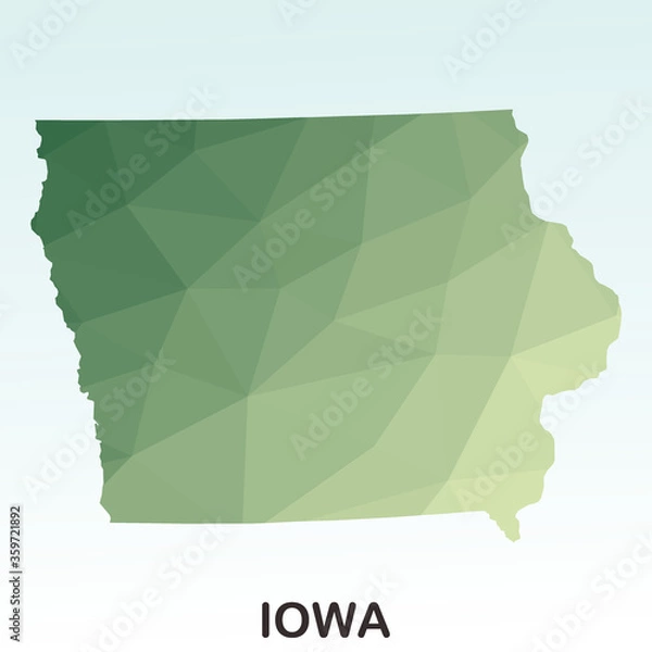 Fototapeta Iowa States Map, Polygonal Geometric,Green Low Poly Styles, Vector Illustration eps 10, Modern Design, High Detailed