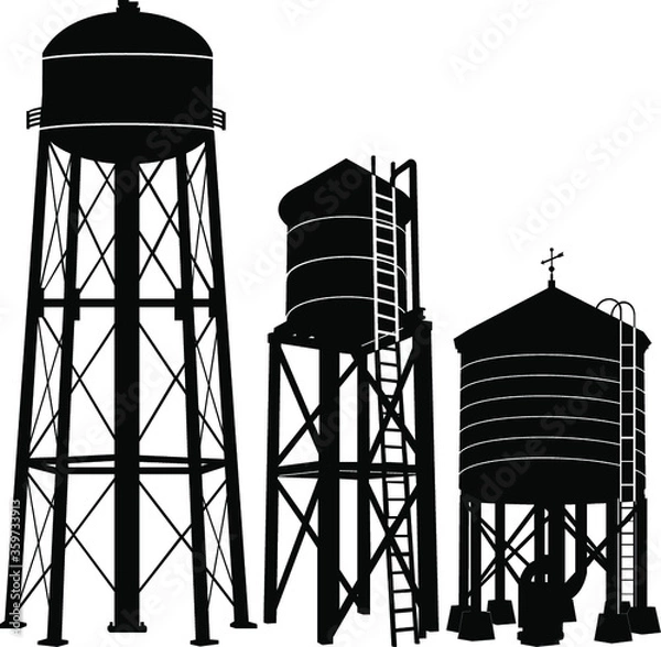 Obraz Water tower silhouette vector on white background