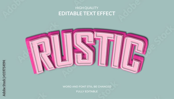Fototapeta rustic text effect, editable 3d cartoon text style effect.