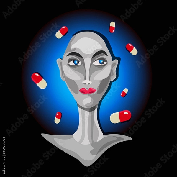 Obraz flat face with pills illustration vector
