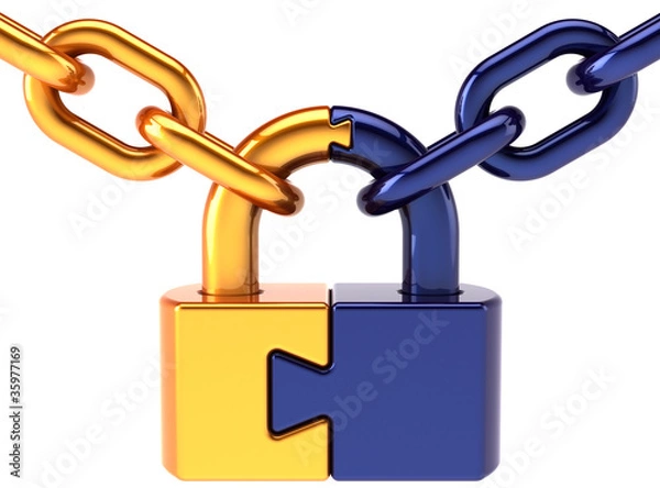 Obraz Puzzle padlock closed lock with chain Security concept