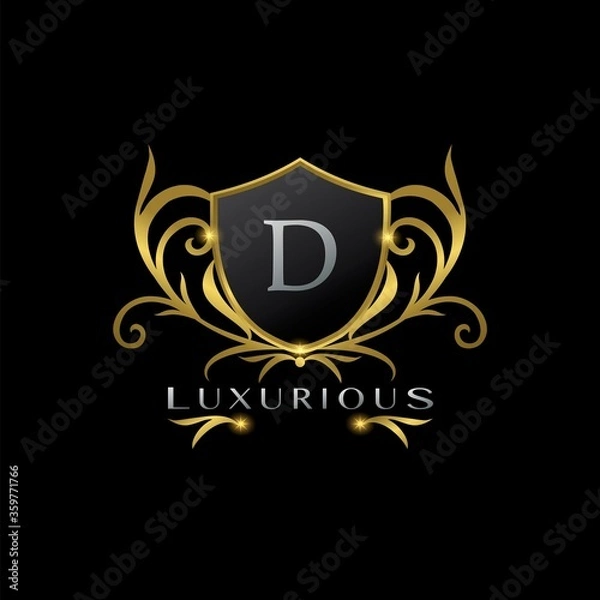 Obraz Golden Letter D Luxurious Shield Logo, vector design concept for luxuries business identity