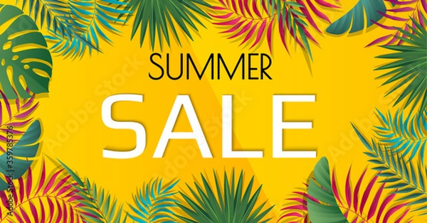 Fototapeta Summer sale background layout for banners,wallpaper,flyers, posters, brochure, voucher discount.Vector illustration template.