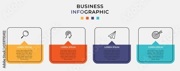 Obraz Szablon projektu biznes Infografika Wektor z ikonami i 4 cztery opcje lub kroki. Może być używany do diagramu procesu, prezentacji, układu przepływu pracy, banera, schematu blokowego, wykresu informacyjnego