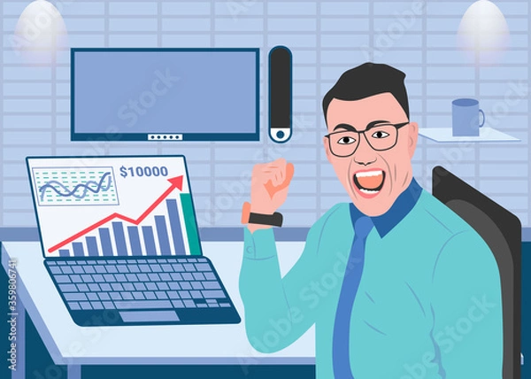 Fototapeta Exciting businessman got his success. win, winner, competition, trader