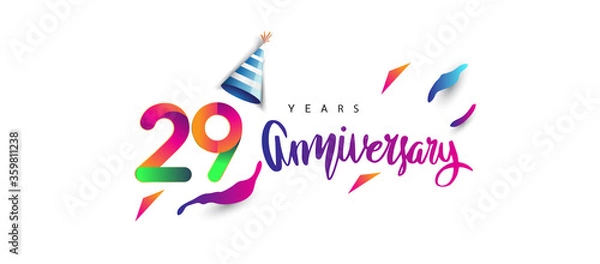 Fototapeta 29th anniversary celebration logotype and anniversary calligraphy text colorful design, celebration birthday design on white background.