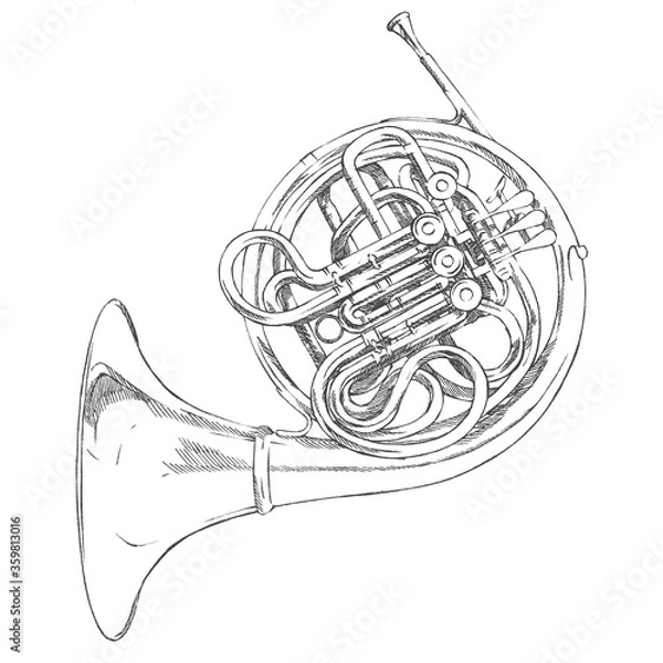 Obraz ホルンの白黒イラスト