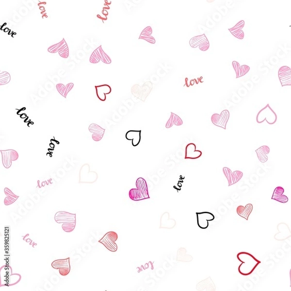 Fototapeta Light Pink, Yellow vector seamless template with text LOVE YOU, hearts. Colorful gradient phrase LOVE YOU, hearts in abstract style. Pattern for design of fabric, wallpapers.