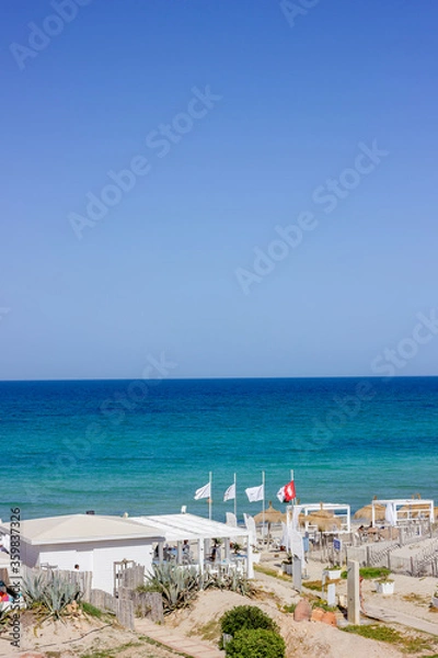 Fototapeta View of the beach from a height in Tunisia, Djerba Island