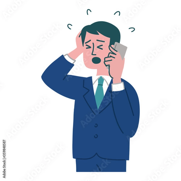 Fototapeta スーツ　男性　携帯電話　焦っている