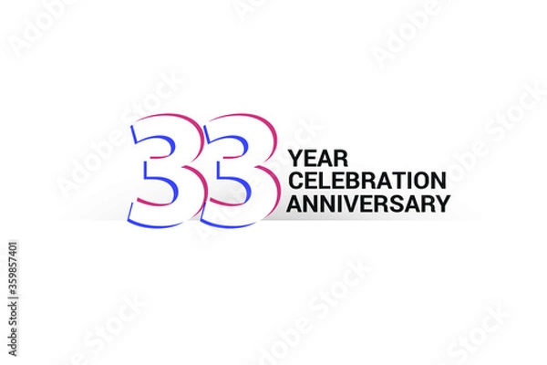 Fototapeta 33 year anniversary, minimalist logo years, jubilee, greeting card. invitation. Blue & Red Colors vector illustration on White background - Vector