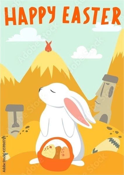 Fototapeta Happy Easter bunny, rabbit and nice background. Colorful poster