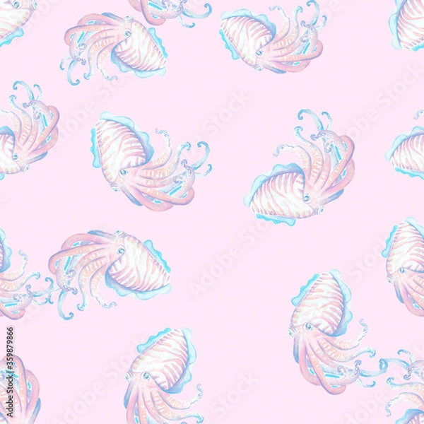 Obraz Aquarelle painting of sea animals sketch art pattern illustration