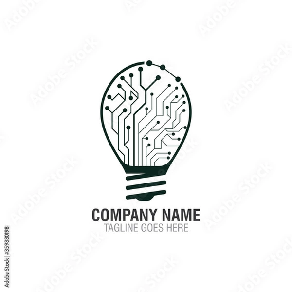Fototapeta Bulb tech Circuit logo design, Electric light Technology icon