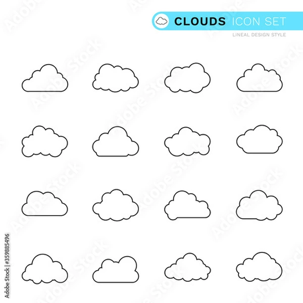 Fototapeta Clouds icon 16 unique flat lineal design style cartoon isolated on white background illustration.
