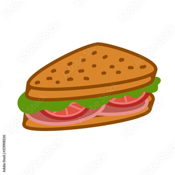 Obraz Breakfast. A sandwich. Snack. Fast food. Simple vector illustration on a white background.