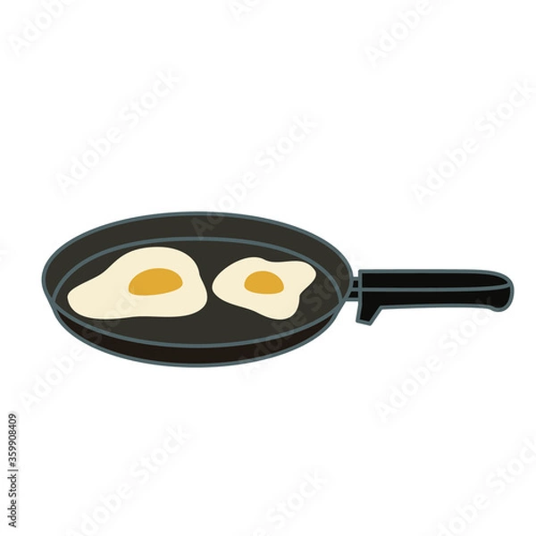Obraz Breakfast. Fried eggs in a pan. Simple vector illustration isolated on white background.