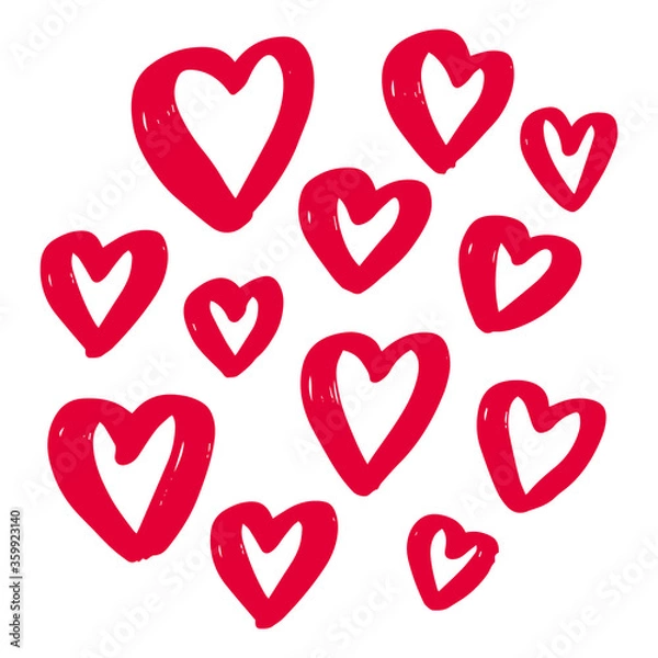 Fototapeta Hand drawn red hearts set vector