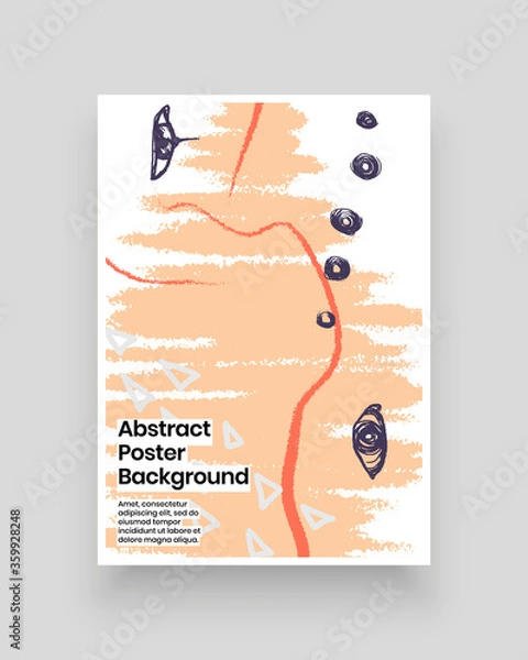 Fototapeta Abstract patterns for Placards, Posters, Flyers and Banner Designs. Colorful illustration. Lines, spots, dots, eyes and paint strokes. Decorative chaotic backdrop. Hand drawn texture, decor shapes.