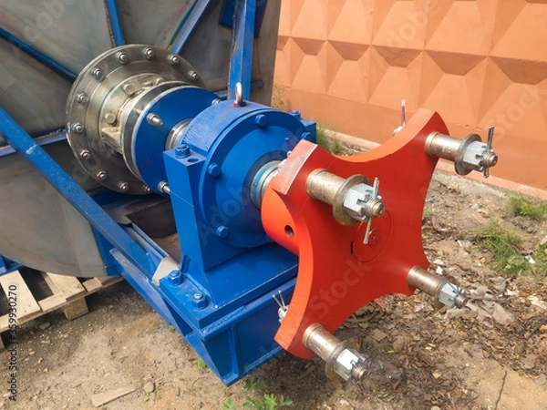 Fototapeta Horizontal agitator of non-standard design, designed for mixing a suspension of mineral rocks in a chemical enterprise closeup.