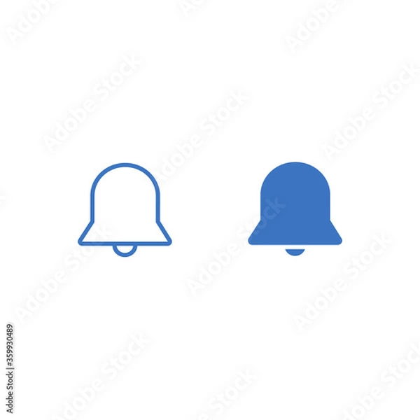 Fototapeta Bell or alert outline and flat icon isolated on white background.