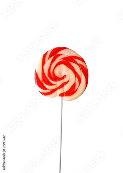 Fototapeta Red and white lollipop isolated on the white background