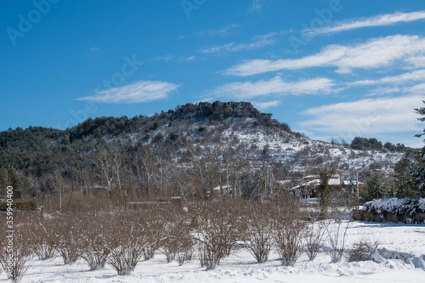 Fototapeta Panorama of a snow covered mountain in Catalonia, Spain. Beautiful winter landscape