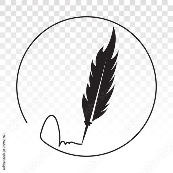 Fototapeta feather quill pen with rounded signature - flat icon for apps and websites